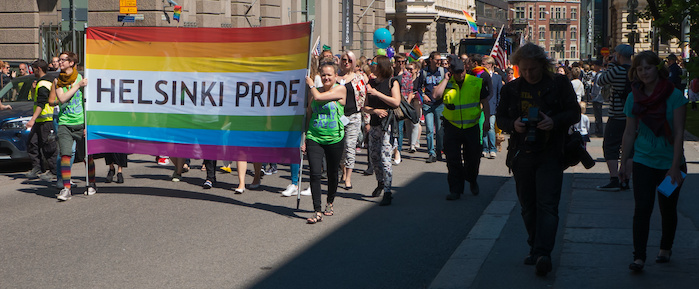 The Helsinki Pride rainbow flag