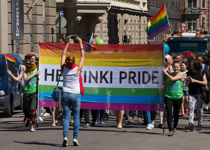 The Helsinki Pride rainbow flag